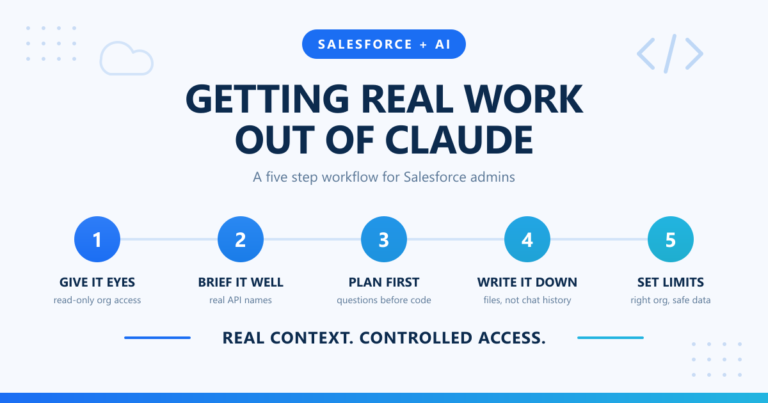 Claude for Salesforce admins: five step workflow covering read-only org access, briefing, planning, documentation and limits